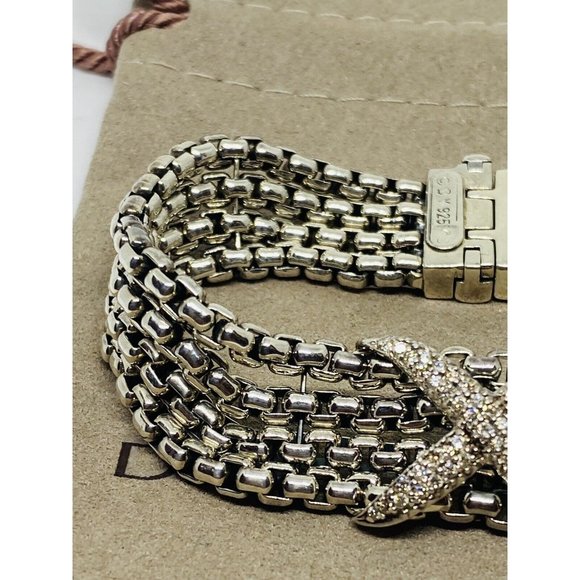 David Yurman 4 Strand 0.53ct Diamond " X " Sterling Silver Link Chain Bracelet - Picture 4 of 10